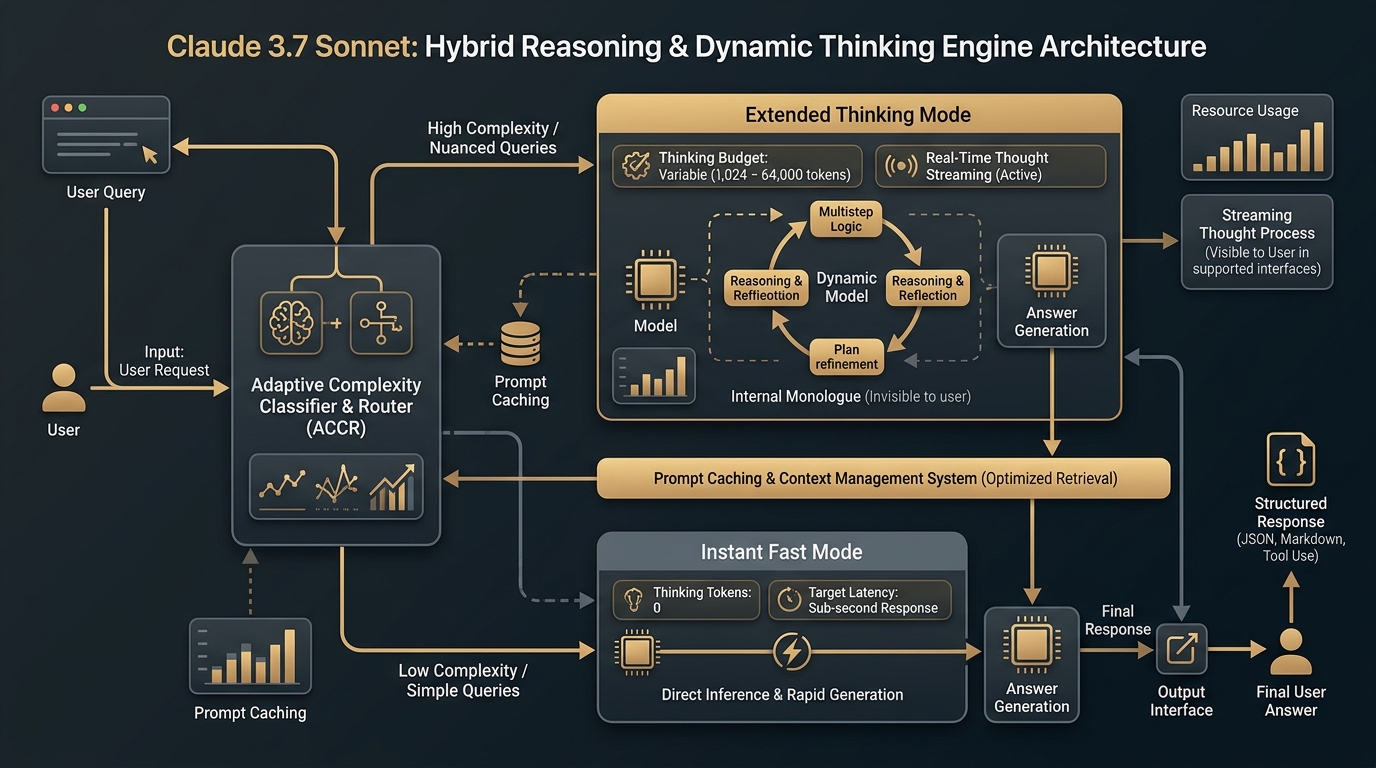 Claude 3.7 Sonnet Hybrid Reasoning Architecture Flow