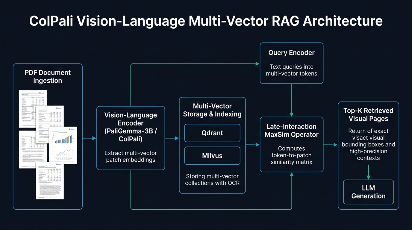 ColPali Vision-Language Multi-Vector RAG Architecture Flow