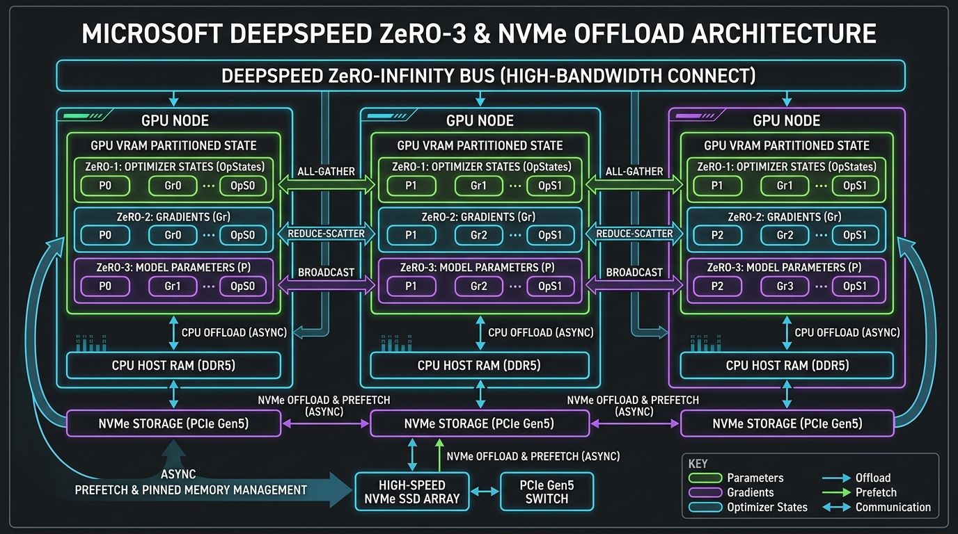 Microsoft DeepSpeed ZeRO-3 & NVMe Offload Studio Architecture Flow