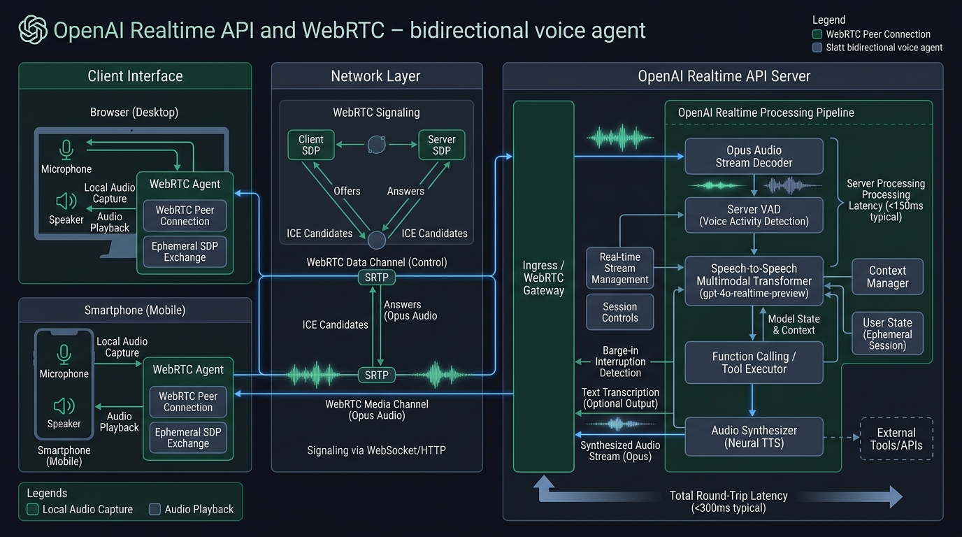 OpenAI Realtime WebRTC Voice Agent Architecture Flow
