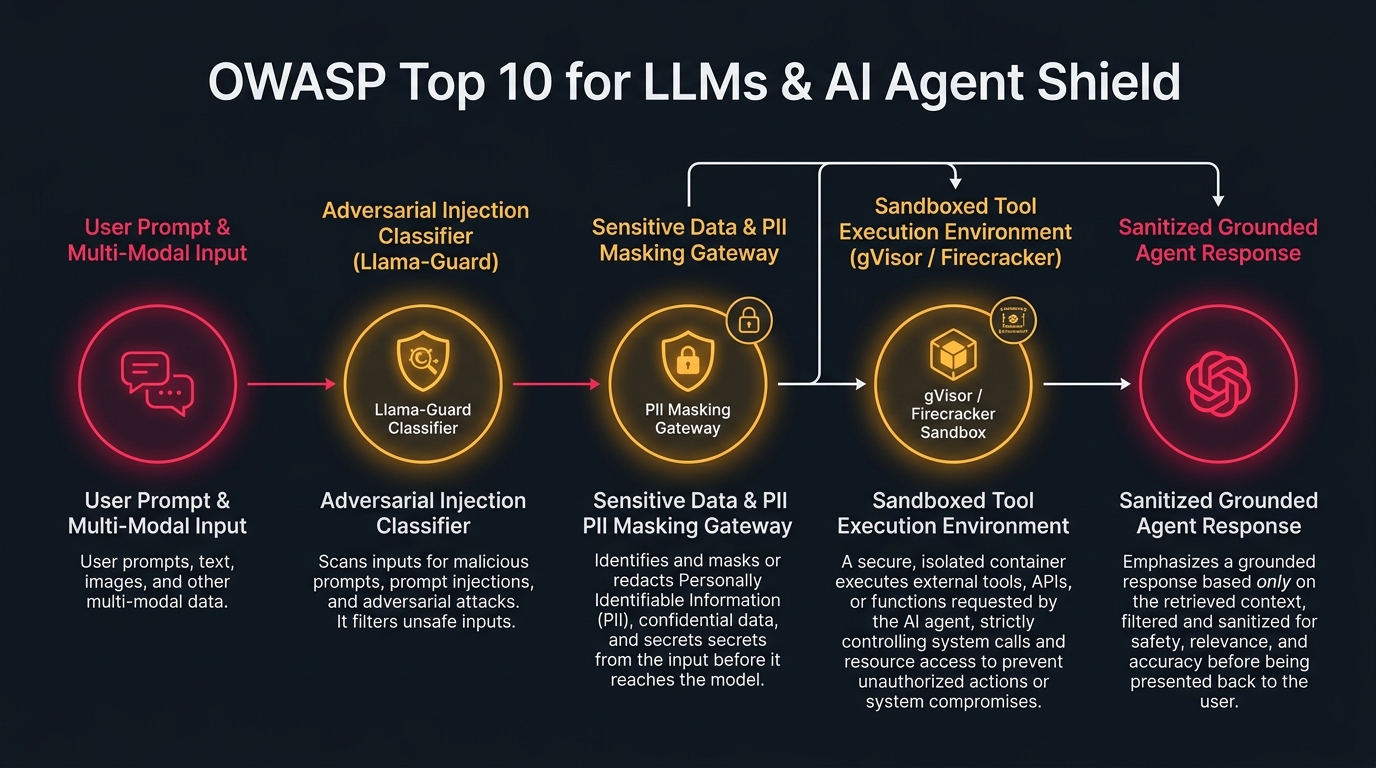OWASP Top 10 for LLMs & AI Agent Shield Studio Architecture Flow